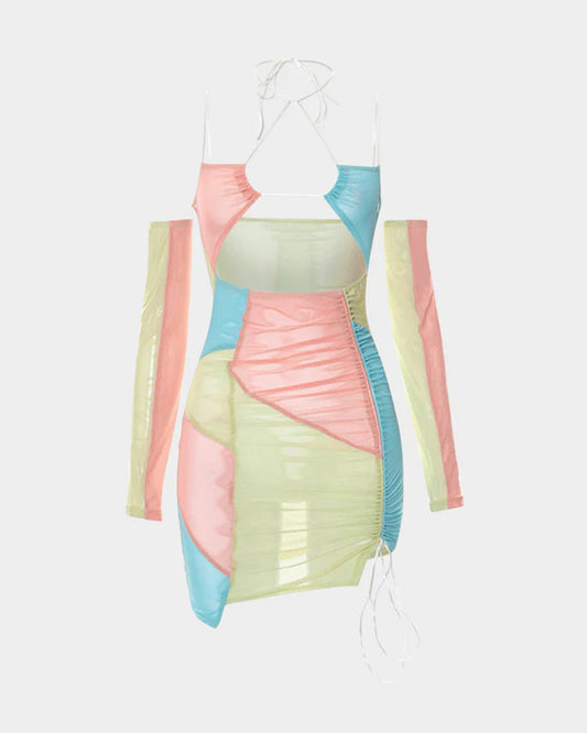 Neonality Mesh Patchwork Halter Dress