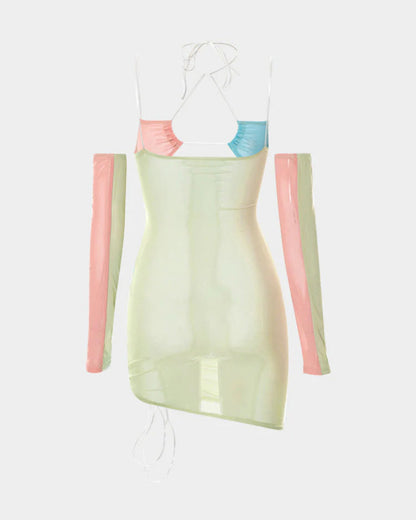 Neonality Mesh Patchwork Halter Dress